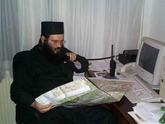 Fr. Justin and his communication center, Visoki Decani Monastery, Serbia