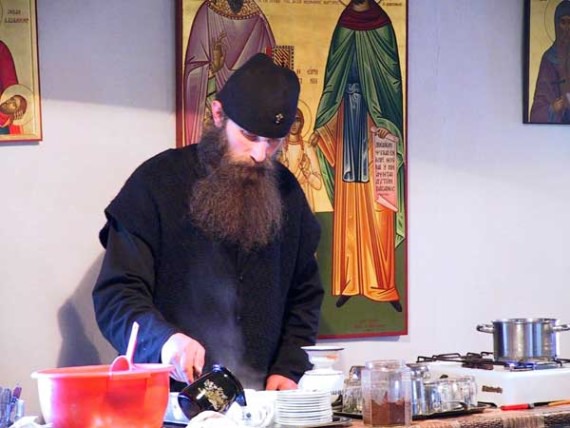 Serving the guests of the monastery, Visoki Decani Monastery, Serbia