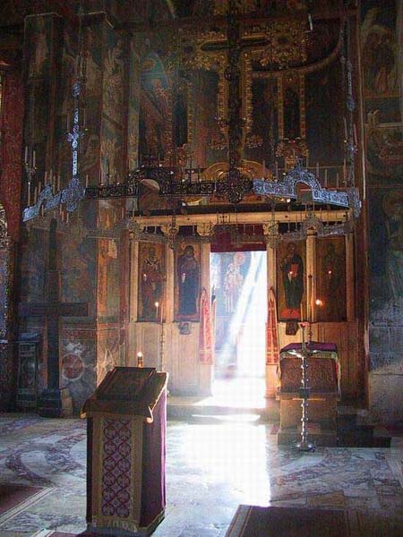 The first morning rays during the Holy Service, Visoki Decani Monastery, Serbia