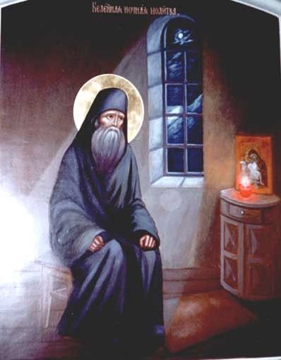 St. Silouan praying in his Mount Athos cell