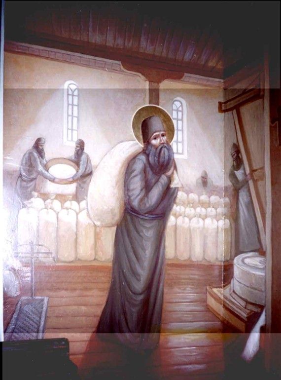 St. Silouan working in the monastery mill