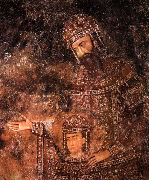 King Uros with the young prince Milutin, Sopocani Monastery, Serbia