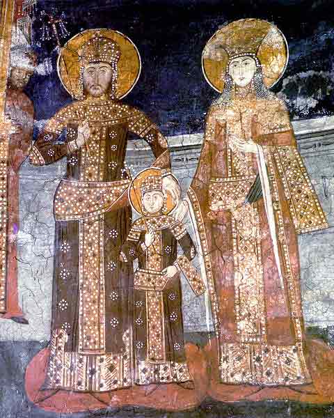 The family of Emperor Dusan - queen Helen and young prince Uros, Visoki Decani Monastery, Serbia, XIV Century