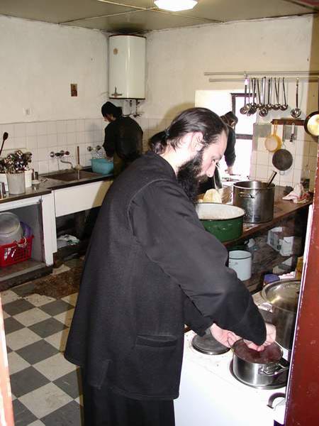 Fr. Ilarion Cooking, Visoki Decani Monastery, Serbia