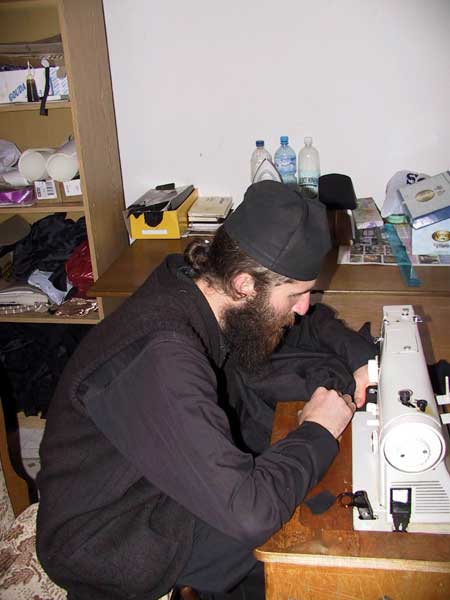 Making monastic clothes, Holy Archangels Monastery, Serbia