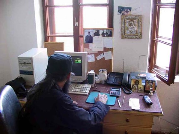Modern technology in 13th century setting, at Sopocani Monastery, Serbia