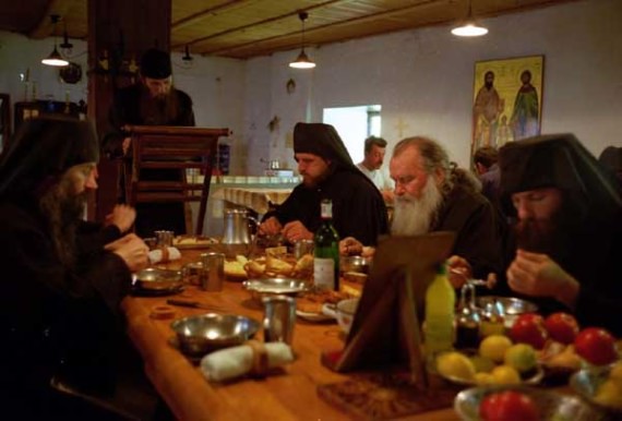 Communal meal in the everyday 'small' refectory, Visoki Decani Monastery monks, Serbia