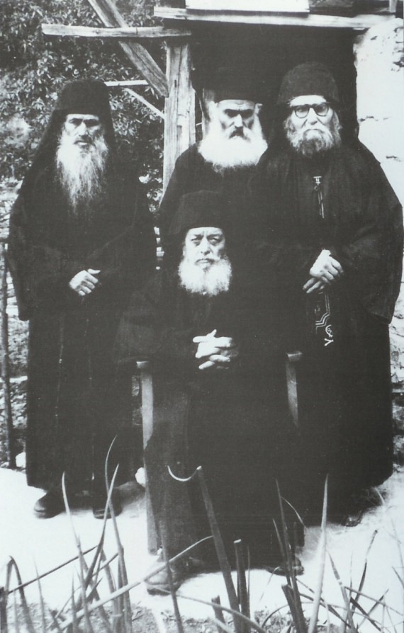 Abbot Niciphor (sitting), Father Procopius, Fr. Ephraim and Fr. Iov, which is the father after flesh of Fr. Ephraim