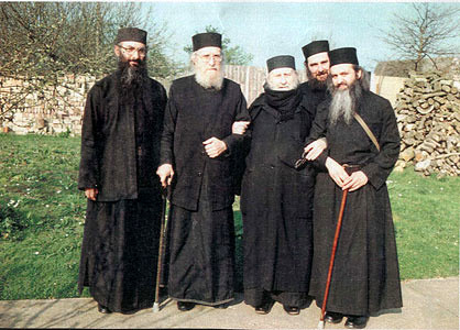 Fr. Rafail together with Archimandrite Sophrony and some other fathers, Essex Monastery, England