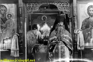 Serving with Fr. Deacon Andrei, sermonizing during the All Night Vigil to Saint Herman, August 1980 - Copyright  The Blessed Seraphim Hermitage