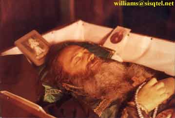 Blessed Seraphim in Repose, photographed in candlelight. September, 1982 - Copyright  The Blessed Seraphim Hermitage