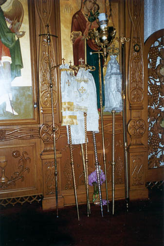 2. Before the Vigil - After Divine Liturgy Sunday morning, seven hierarch's staffs were leaning against the icon of the Theotokos; two (for the two prelates) were leaning against the icon of Christ. This is before the Vigil of the glorification, when the total number of hierarchs DOUBLED! To the glory of God the Father!