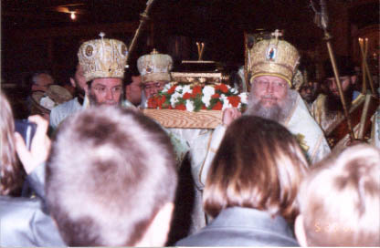 22. Procession and Divine Liturgy - At the Liturgy's Little Entrance, the hierarchs, for the first time, carried the relics in procession before they entered the altar. Photo courtesy of Matushka Sissy Yerger