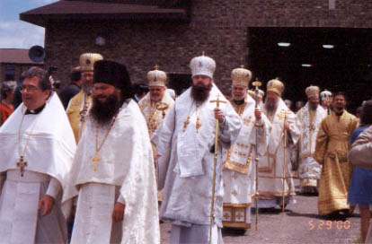 23. Procession and Divine Liturgy - After the Liturgy, the hierarchs, and other clergy who served at Liturgy, carried the relics in procession back to the monastery property for veneration by the faithful. Photo courtesy of Matushka Sissy Yerger