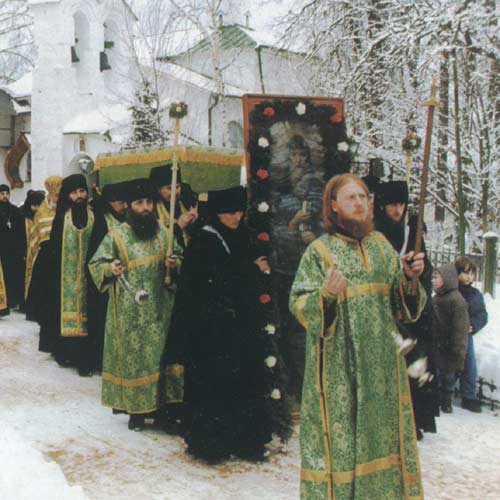 Religious procession in the monastery of Pskov