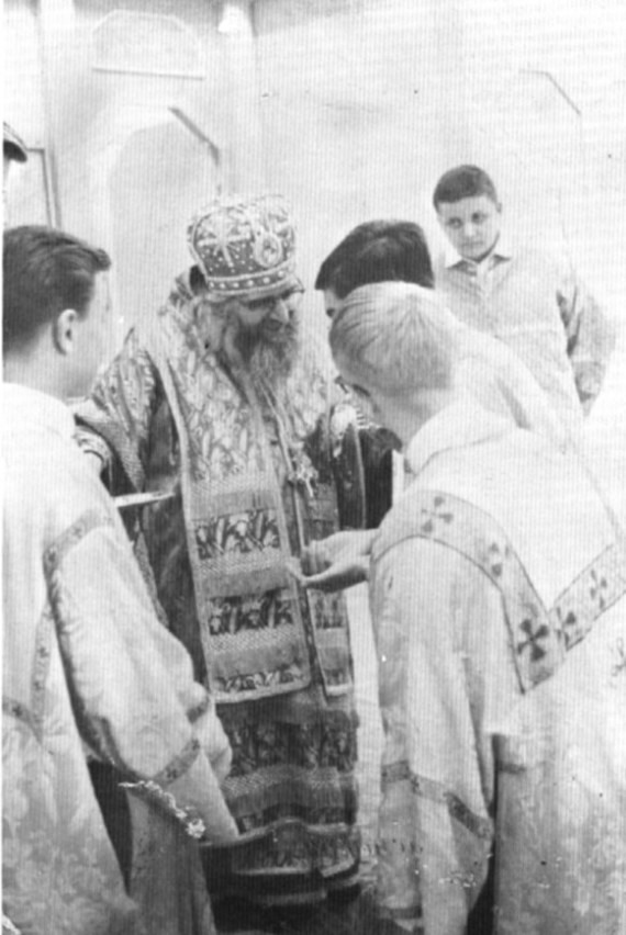 With his acolytes in the new San Francisco Cathedral