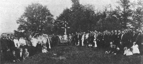 St. Raphael, as a bishop, and the faithful, celebrating the blessing of the grounds for St. Tikhon of Zadonsk Monastery. July 31, 1905