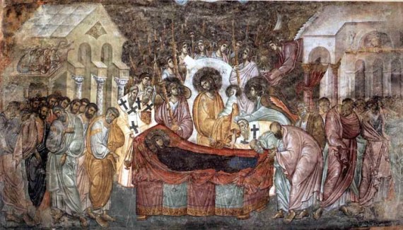 Dormition of Mother of God - the most famous Sopocani fresco, Sopocani Monastery, Serbia