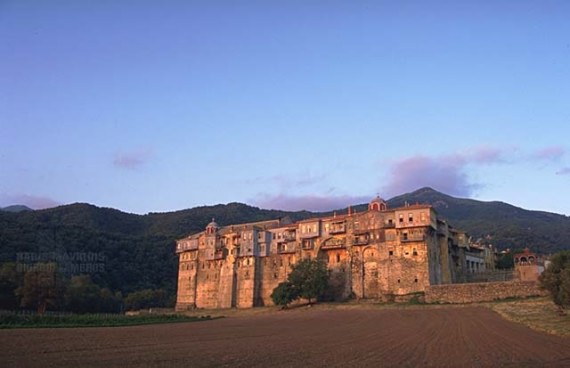 East of the monastery entrance.A view of the monastery from the beach.You can see one of the large areas that the monks use and work on