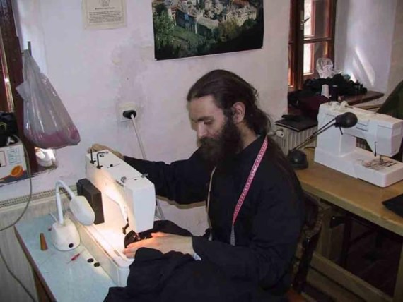 Fr. Teodor in the rafting workshop, Visoki Decani Monastery, Serbia