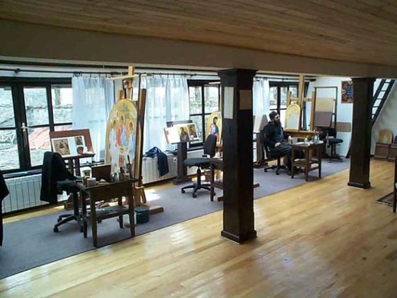 General view of the icon studio, Visoki Decani Monastery, Serbia