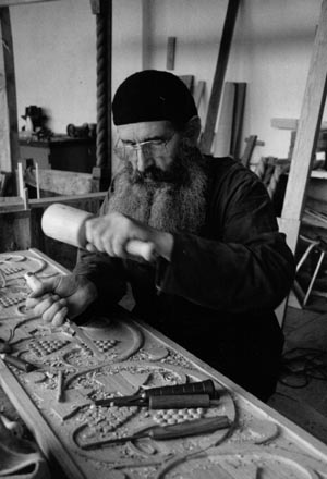 A woodcarver, Visoki Decani Monastery, Serbia