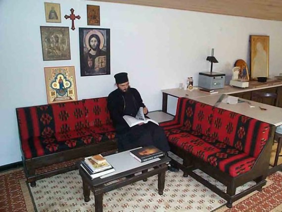 Reading corner in the studio, Visoki Decani Monastery monk, Serbia