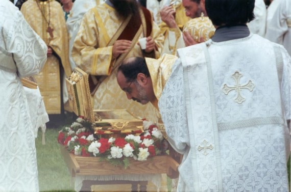 13. Vigil - Antiochian Bishop Demetri (Khoury) venerates the relics of St. Raphael at the Vigil service