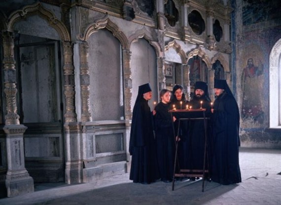 The choir of Russian monks from Valaam Monastery, Russia, chanting