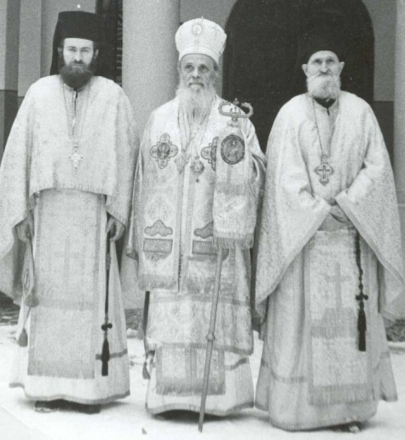 Bishop Justinian of Maramures, Romania (middle), Archimandrite Justin (left), Archimandrite Seraphim Man (Rohia Monastery Abbot)